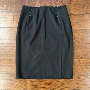 White House Black Market Women’s Pencil Skirt Black Leopard 8 Knee Length Button